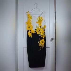 Maya Brooke Black and Yellow Floral Sheath Dress 10